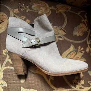 Cole Haan Taupe Suede Ankle Boots with Strap